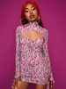 Robes moulantes pour femmes Robe fourreau plissée à col haut imprimée rose Robe midi sexy