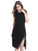 Robes moulantes Robe de bureau sans manches à encolure bijou noire devant fendue Robe crayon