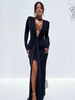 Robes moulantes Robe fourreau longue sexy à fente haute et plongeante