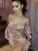 Robes moulantes rose bateau cou plissé extensible sexy manches longues robe crayon
