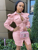 Robes moulantes rose col rabattu boutons robe crayon mi-longue sexy à manches longues