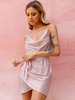 Robes moulantes rose imprimé sans manches plissé col bénitier asymétrique décontracté coupe ajustée robe fourreau