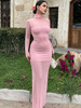 Robes moulantes rose manches longues sexy col haut robe fourreau femme