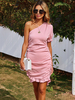 Robes moulantes rose une épaule volants superposés décontracté manches courtes robe crayon