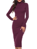 Robes Moulantes Rouge Brique Manches Longues Décontracté Col Haut Robe Fourreau Robe Fourreau