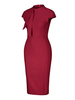Robes moulantes rouge manches courtes col haut robe ajustée robe fourreau bureau robe crayon