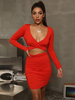 Robes moulantes rouge sexy col V à manches longues Robe crayon