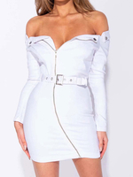 Robes moulantes sexy blanches sur lépaule manches longues zippée robe fourreau coupe ajustée avec ceinture