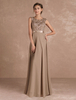 Robes mère de mariée 2021 De la mère de mousseline de soie robe dentelle perles Illusion robe de soirée sans manches Sash Taupe étage longueur robe formelle