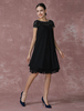 Robes mère de mariée 2021 Robe A-line en dentelle noir col rond avec perles longueur au genou