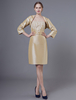 Robes Mère Outfit Taffetas Applique Gaine Court Longueur Au Genou Robe De Mariage Bustier Avec Bolero Veste