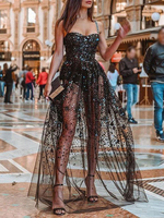 Robes noires maxi paillettes robe de soirée paillettes dos nu sans manches pure robe longue sexy