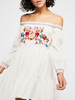 Robes Patineuse Col Bateau Manches Longues Brodée Robe Bohème Sexy Robe Évasée