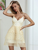 Robes Patineuse Femmes Courtes avec Bretelles Imprimés les Pois à Lacets à Col V sans Manches Coupe Cintrée Bas Evasées Unicolore Sexy