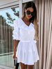 Robes patineuses blanches col bijou manches mi-longues à lacets superposés robe dété décontractée ajustée et évasée