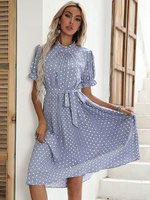 Robes patineuses col bijou manches courtes robe classique en polyester ajustée et évasée
