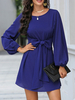 Robes patineuses col bijou manches longues lacées robe coupe décontractée et évasée