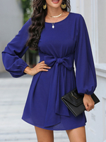 Robes patineuses col bijou manches longues lacées robe coupe décontractée et évasée