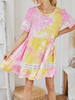 Robes patineuses col bijou sans manches découpé imprimé tie-dye robe coupe décontractée et évasée
