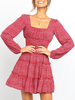 Robes patineuses col carré manches longues robe rouge coupe décontractée et évasée
