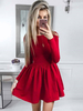Robes Patineuses Femmes Courtes à Col Rond avec Manches Longues Coupe Cintrée Bas Evasée Unicolore