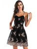 Robes Patineuses Femmes Courtes Imprimés avec Bretelles à Col Décolleté en V Coupe Cintrée avec Dos Nu à Lacets Bas Evaseé Bicolores Sexy