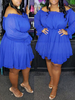 Robes patineuses plissées à manches longues et épaules dénudées de grande taille