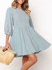 Robes Patineuses Polyester Col Bijou Bleu Décontracté Manches 3/4 Robe Évasée