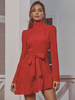 Robes Patineuses Polyester Col Montant Rouge Décontractée Manches Longues Robe Évasée