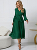 Robes patineuses Polyester V-Neck Vert Sexy Manches longues Robe ajustée et évasée