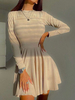 Robes patineuses pour femmes col bijou manches longues polyester abricot coupe décontractée et robe évasée