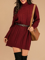 Robes pull femme bordeaux col haut manches longues robe en tricot