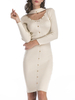 Robes pull femme col bijou manches longues perles robe moulante blanche moulante gaine tricotée
