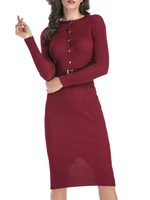 Robes pull femme robe tricotée boutons ceinture incluse manches longues col bijou robe midi transparente rouge