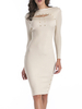 Robes pull pour femmes col bijou blanc manches longues robe tricotée découpée robe de soirée moulante extensible