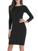 Robes pull pour femmes manches longues col bijou robe tricotée moulante perles robe fourreau extensible