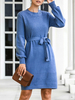 Robes-pull pour femmes Robe tricotée à manches longues à col bijou bleu