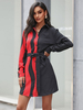 Robes Robes chemise Robe mi-longue Col rabattu noir Manches longues Bicolore