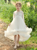 Robes Robes cortège enfant bijou col manches longues volants robes de soirée pour enfants
