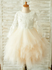 Robes Robes cortège enfant champagne col bijou manches longues boutons robes de soirée pour enfants