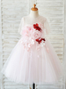 Robes Robes cortège enfant satin fleur manches courtes col bijou doux rose robes de soirée pour enfants
