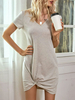 Robes T-shirt Manches courtes gris clair Col en V Robe dété nouée Irregualr Robe tricotée