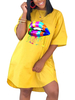 Robes T-shirt Robe dété ample en coton polyester jaune à manches longues et col bijou