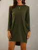 Robes T-shirt Robe droite en coton mélangé vert chasseur à manches longues et col bijou
