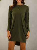 Robes T-shirt Robe droite en coton mélangé vert chasseur à manches longues et col bijou