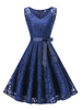 Robes Vintage en Dentelle Col en V Arc Sash Sans manches Robes trapèze