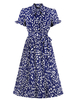 Robes Vintages 1950s Femmes Courtes Imprimés Les Pois à Col Rond à Lacets avec Manches Courtes Bas Evasée