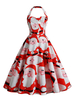 Robes Vintages 1950s Femmes Mi-longues Noël Imprimés à Col Coeur avec Bretelles Coupe Cintrée Bas Evasée Multicolores Robes Rétros