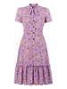 Robes Vintages Courtes Femmes Imprimés Les Fleurs à Col Montant à Lacets avec Manches Courtes Coupe Cintrée Bas Evasée