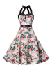 Robes VIntages Femmes 1950s Courtes Imprimés à Col Décolleté à Lacets Coupe Cintrée Multicolores